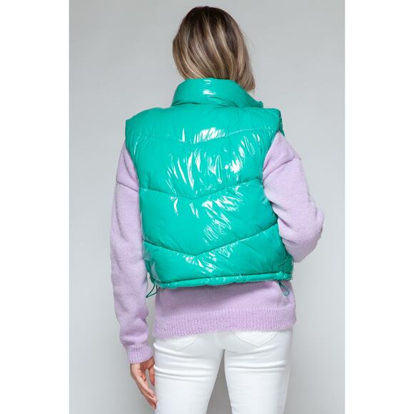 SNOBBISH Green Shiny Quilted Puffer Vest Full Zip Turtleneck Misses NEW Medium - Picture 3 of 11